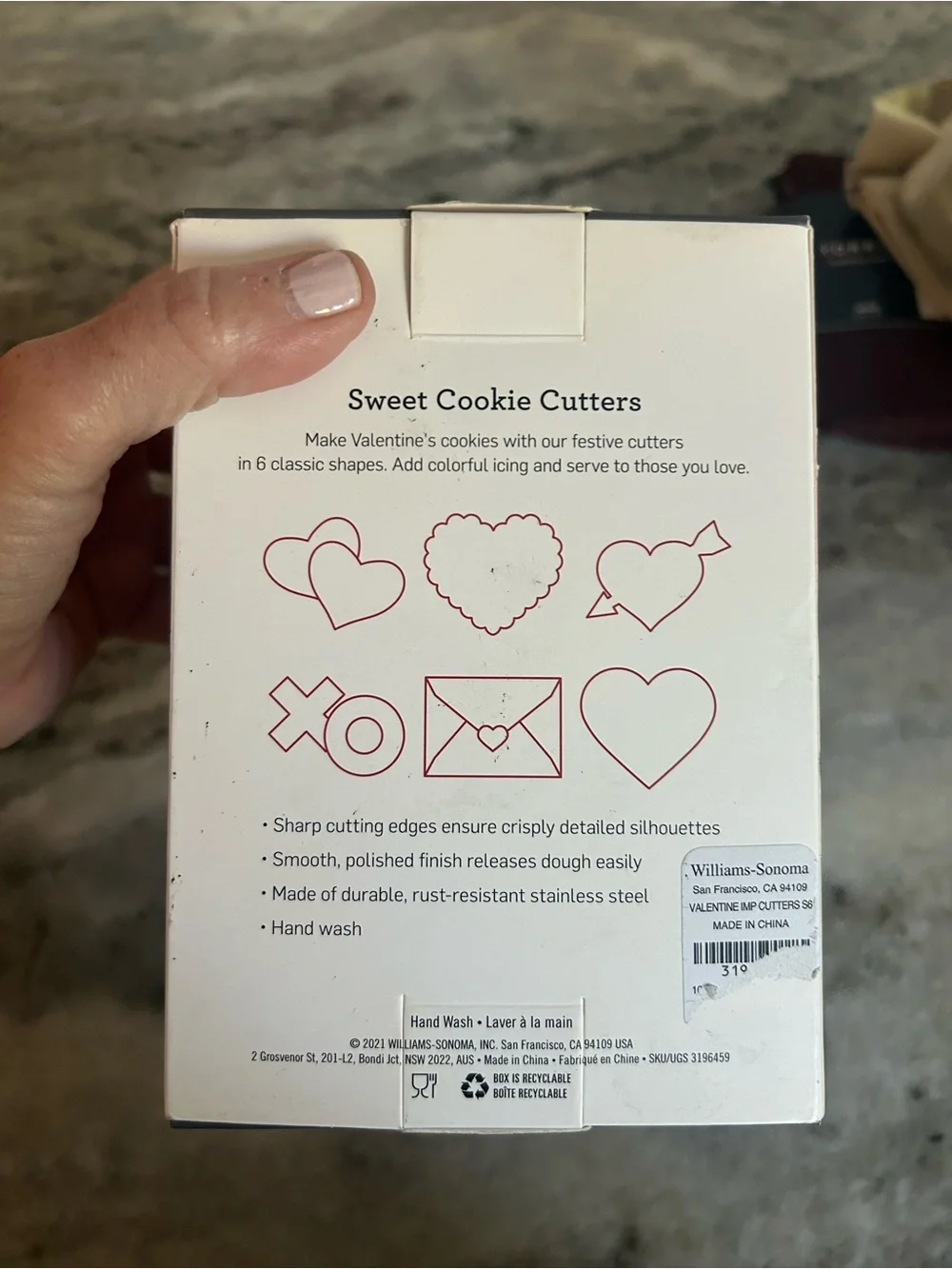 Williams Sonoma White Sweet Cookie Cutters Box with Red Design